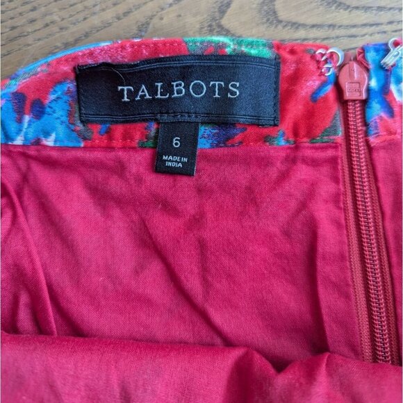 Talbots Red A-line Watercolor Floral Pleated Womens Size 6 Office Career Bright - Picture 3 of 7